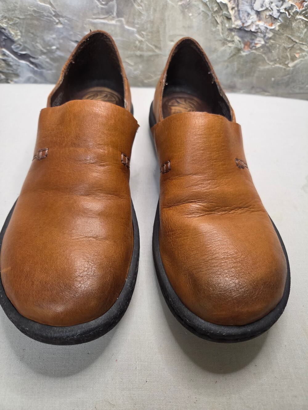 Born Women's Leather Slip-on Loafers Size 8 Cognac Brown Square Toe B66816
